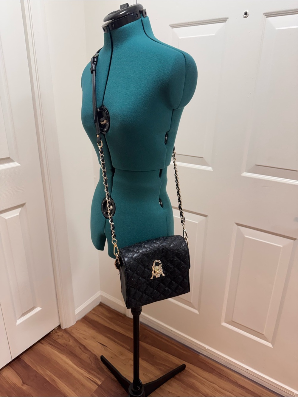 Steve Madden Black Quilted Crossbody Bag with Gold Accent